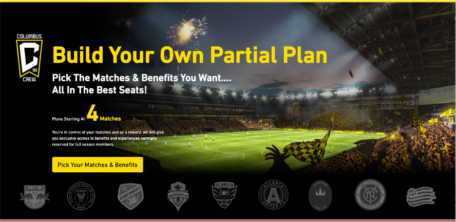Screenshot of Columbus Crew's partial plan offer for ticket memberships, made possible with TurnStyle®