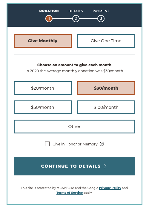 A screenshot of the Heifer donation page on a mobile device