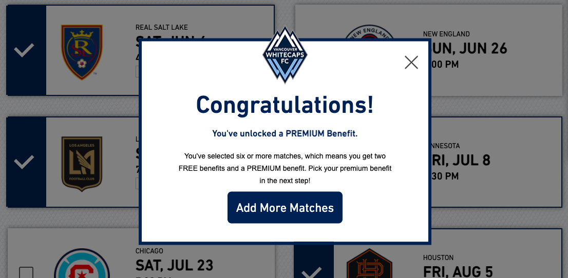 Screenshots of TurnStyle ticket platform as used by Vancouver Whitecaps FC