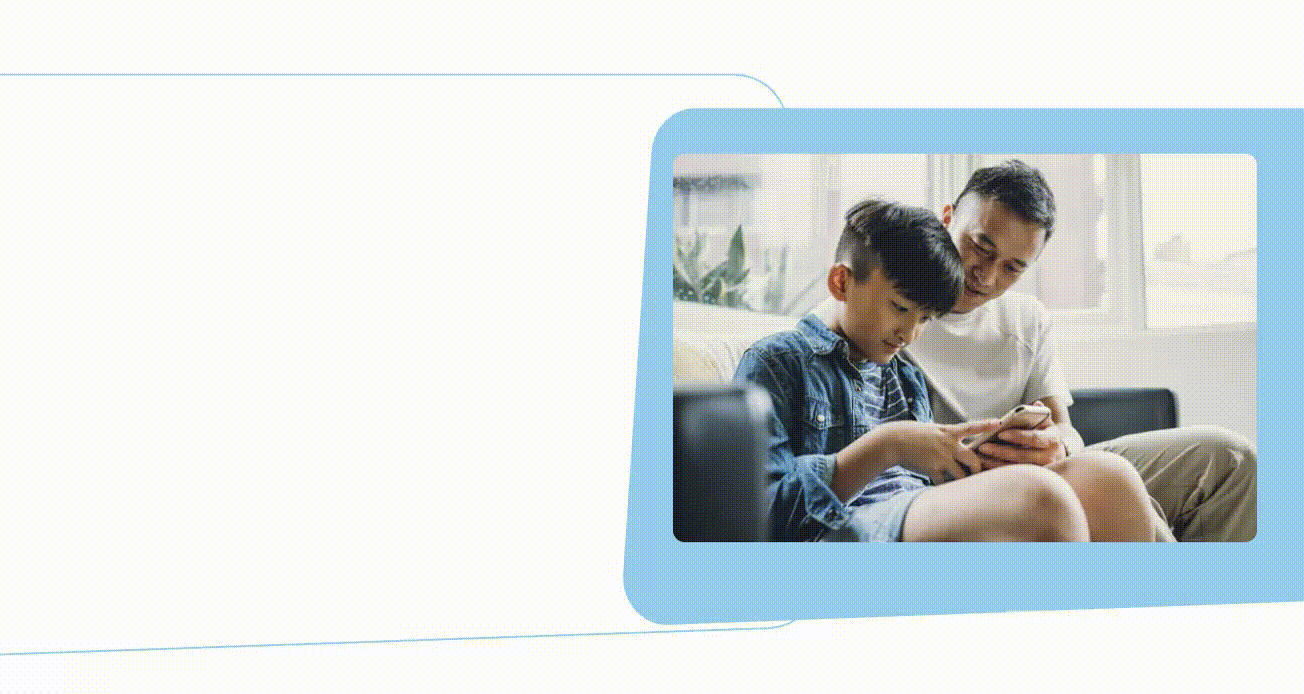 A father and son scroll on a phone together as confetti falls on the words: Congratulations! You're about to take an important step in a child's life. 
The digital world in changing every minute of every day and navigating those changes can be overwhelming.
Here are some tips for using The Smart Talk: 