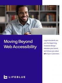 A report on inclusive design that includes an image of a man with headphones on working on a computer.